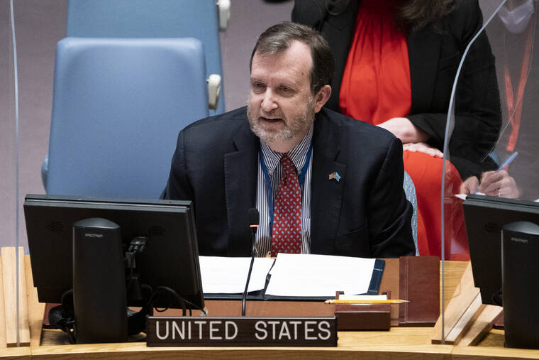 ASSOCIATED PRESS
                                Richard M. Mills, Jr., deputy representative of the United States to the United Nations, speaks during a meeting of the security council at United Nations headquarters.