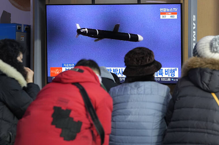 ASSOCIATED PRESS                                 People watch a TV showing a file image of North Koreas missile launch during a news program at the Seoul Railway Station in Seoul, South Korea, on Jan. 25.
