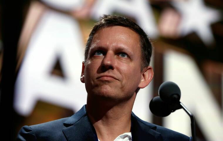 ASSOCIATED PRESS
                                Billionaire tech investor Peter Thiel looked over the podium before the start of the second-day session of the Republican National Convention in Cleveland, in July 2016. Thiel, a Silicon Valley billionaire and advisor to former President Donald Trump, is leaving the board of directors of Facebook parent company Meta, the company announced today.