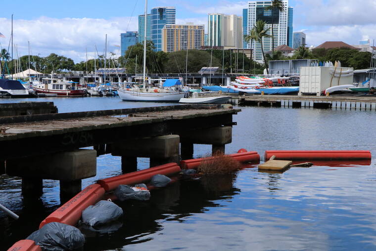 COURTESY DEPARTMENT OF LAND AND NATURAL RESOURCES
                                State officials are seeking information on the source of large trash bags that end up regularly at Ala Wai Small Boat Harbor’s catchment system. They are believed to originate somewhere upstream.