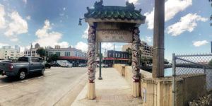 CRAIG T. KOJIMA / 2021
                                Traditional-style gateway arches are planned to mark Chinatown. The effort is spearheaded by local businessman Eddie Flores, who was approached for the project by former Honolulu Mayor Kirk Caldwell. Above, an existing sign at the entrance to Chinatown.