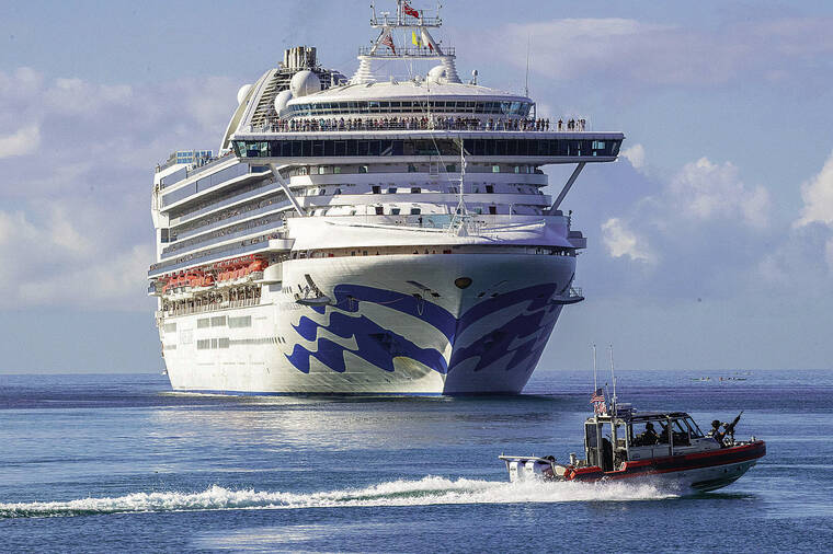 CRAIG T. KOJIMA / JAN. 9
                                More cruise ships are set to arrive in Hawaii this year. The Grand Princess cruise ship is shown entering Honolulu Harbor last month toward Pier 2B. It’s the first cruise ship to disembark passengers since the start of pandemic.