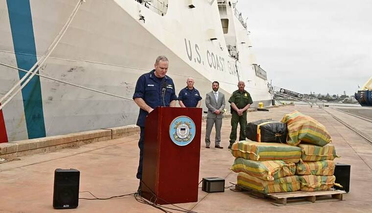 COURTESY U.S. COAST GUARD
                                “Illicit drugs cost our country nearly $200 billion every year in crime, health, safety and lost productivity,” Vice Adm. Michael McAllister, the Coast Guard’s Pacific area commander, told a dockside press conference.