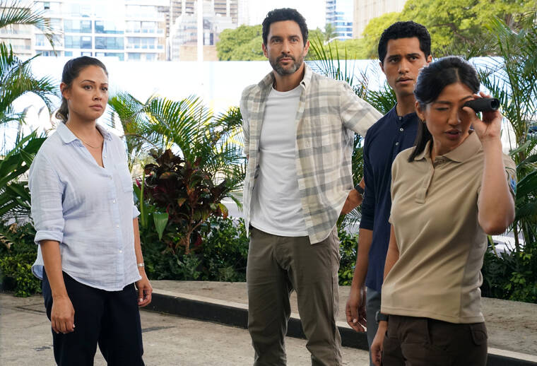 COURTESY CBS Vanessa Lachey, from left, Noah Mills, Alex Tarrant and Alisa Allapach star in an episode of NCIS: Hawaii.