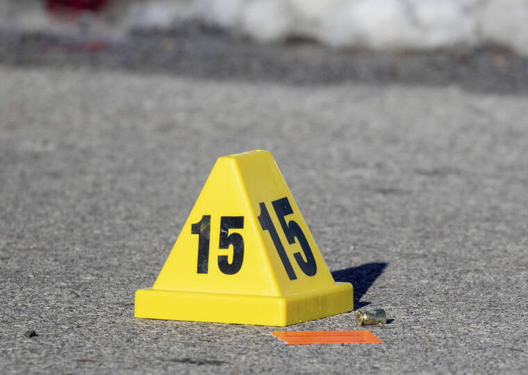 ZACH BOYDEN-HOLMES/THE DES MOINES REGISTER VIA AP
                                An evidence marker lies next to a bullet casing as police investigate a shooting outside of East High School in in Des Moines, Iowa.