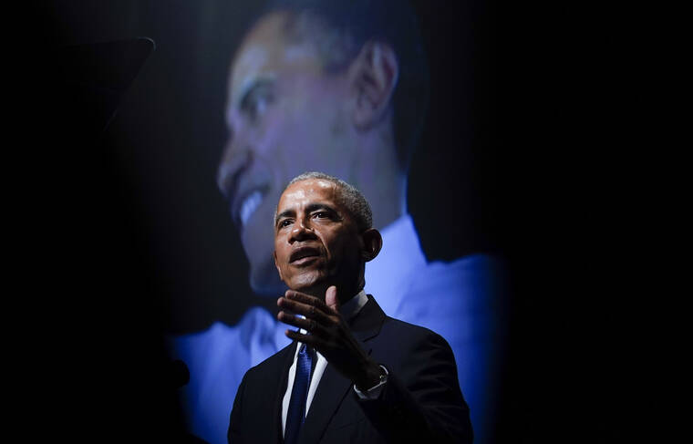 ASSOCIATED PRESS
                                Former President Barack Obama speaks during a memorial service for former Senate Majority Leader Harry Reid at the Smith Center in Las Vegas on Jan. 8. Former President Obama says he has tested positive for the coronavirus, though he’s feeling relatively healthy and his wife, Michelle, tested negative.
