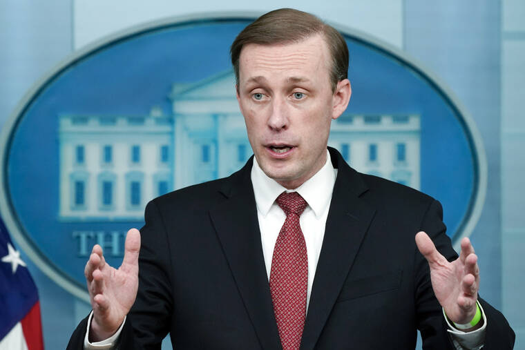 ASSOCIATED PRESS
                                White House national security adviser Jake Sullivan spoke during a press briefing at the White House, Feb. 11, in Washington. Face to face, President Joe Biden’s national security adviser warned a top Chinese official today about China’s support for Russia in the Ukrainian invasion, even as the Kremlin denied reports it had requested Chinese military equipment to use in the war.