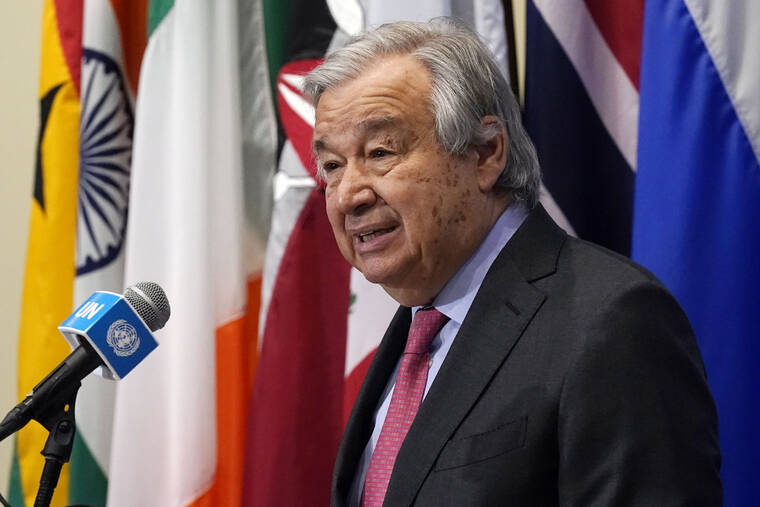 ASSOCIATED PRESS / MARCH 14
                                United Nations Secretary-General Antonio Guterres makes a statement outside the Security Council at U.N. headquarters.