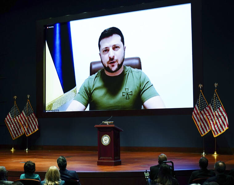 SARAH SILBIGER, POOL VIA ASSOCIATED PRESS
                                Ukrainian President Volodymyr Zelenskyy delivered a virtual address to Congress by video at the Capitol in Washington, today.