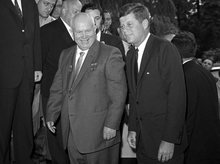 ASSOCIATED PRESS / 1961
                                Soviet Premier Nikita Khrushchev, left, walks with U.S. President John F. Kennedy at the residence of the U.S. ambassador in Vienna, Austria on June 3, 1961.