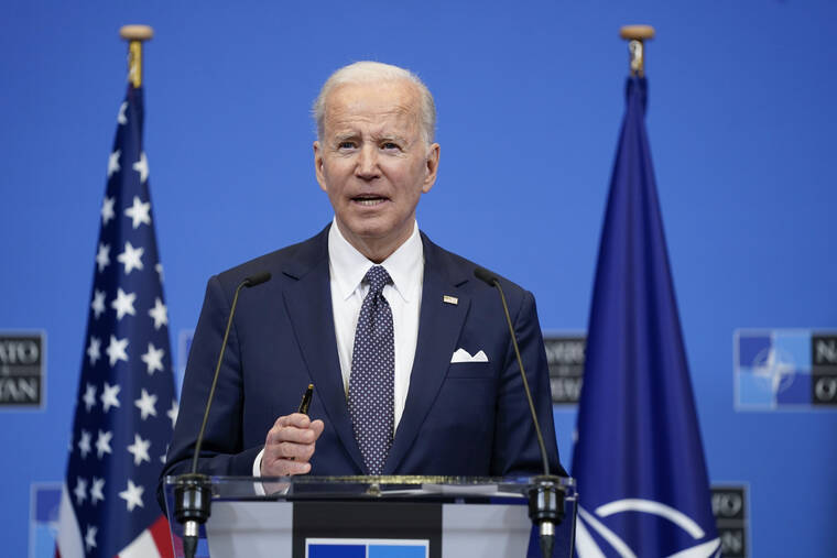 ASSOCIATED PRESS
                                President Joe Biden spoke about the Russian invasion of Ukraine during a news conference after a NATO summit and Group of Seven meeting at NATO headquarters, today, in Brussels.