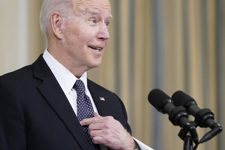 ASSOCIATED PRESS
                                President Joe Biden spoke about Russian President Vladimir Putin and Russia’s invasion of Ukraine after unveiling his proposed budget for fiscal year 2023 in the State Dining Room of the White House, today, in Washington.