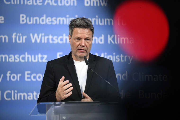 DPA VIA AP
                                Robert Habeck, Federal Minister for Economic Affairs and Climate Protection, speaks at a press conference following the virtual G7 energy ministers’ meeting at the Federal Ministry for Economic Affairs and Climate Protection in Berlin on Monday.