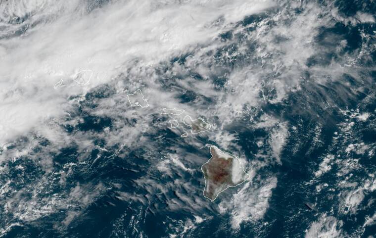 NATIONAL WEATHER SERVICE
                                A satellite image showed areas of moisture over Kauai Tuesday morning.
