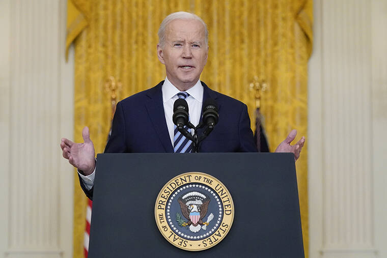 ASSOCIATED PRESS / FEB. 24
                                President Joe Biden speaks about the Russian invasion of Ukraine in the East Room of the White House in Washington.