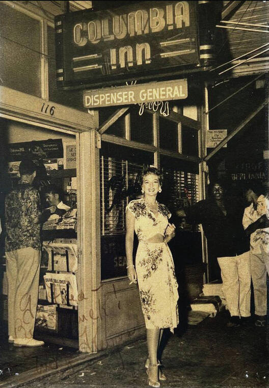 COURTESY GENE KANESHIRO
                                Keyes in front of the original Columbia Inn on the corner of Beretania and Mauna­kea streets, where the Chinese Cultural Center is today. Kaneshiro called it the “Gem in the Slums.”