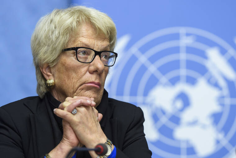KEYSTONE / AP
                                Carla del Ponte, then Member of the Independent Commission of Inquiry on the Syrian Arab Republic, attends a press conference, at the European headquarters of the United Nations in Geneva, Switzerland, Wednesday, March 1, 2017.