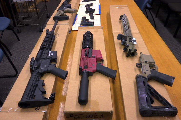 ASSOCIATED PRESS / 2019
                                “Ghost guns” on display at the headquarters of the San Francisco Police Department in San Francisco. The Biden administration is expected to come out within days with its long-awaited ghost gun rule. The aim is to rein in privately made firearms without serial numbers. They’re increasingly cropping up at crime scenes across the U.S.