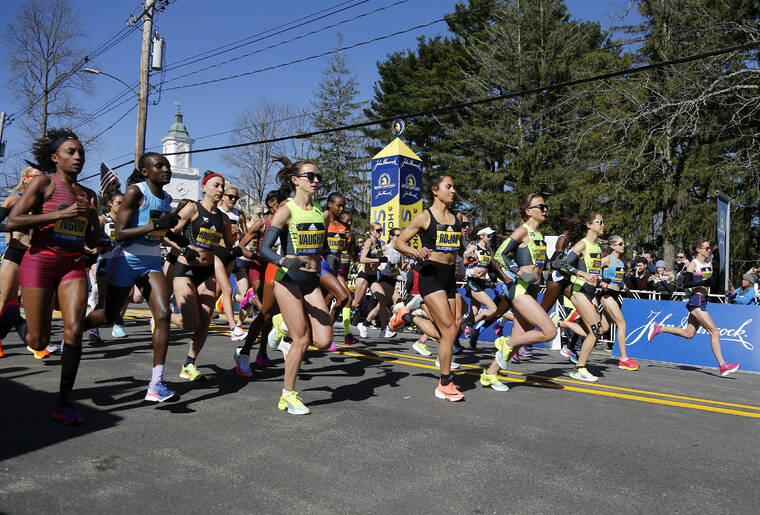 ASSOCIATED PRESS
                                The elite women broke from the starting line of the 126th Boston Marathon, today, in Hopkinton, Mass.