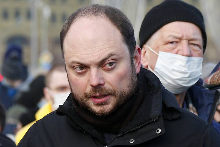 ASSOCIATED PRESS / 2021
                                Vladimir Kara-Murza, Russian opposition activist, arrives to lay flowers near the place where Russian opposition leader Boris Nemtsov was gunned down, in Moscow, Russia.