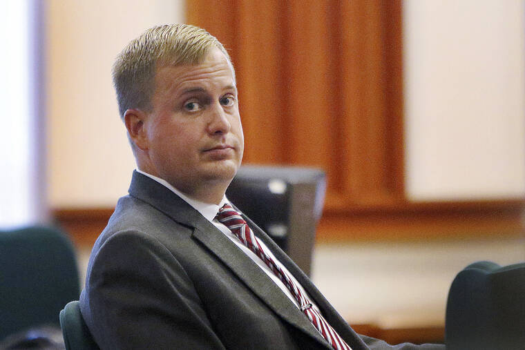 BRIAN MYRICK/THE IDAHO PRESS-TRIBUNE VIA ASSOCIATED PRESS
                                Former Idaho state Rep. Aaron von Ehlinger glanced toward the gallery during his rape trial at the Ada County Courthouse, April 27, in Boise, Idaho. The former Idaho lawmaker was convicted, today, of raping a 19-year-old legislative intern after a dramatic trial in which the young woman fled the witness stand during testimony, saying “I can’t do this.”