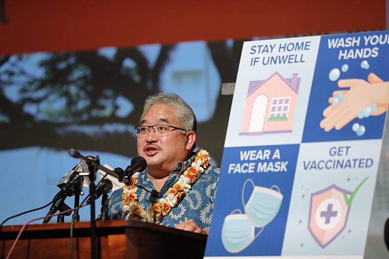 JAMM AQUINO / 2021 Hawaii Dept. of Education interim superintendent Keith Hayashi speaks during a news conference at Kawananakoa Middle School last year.