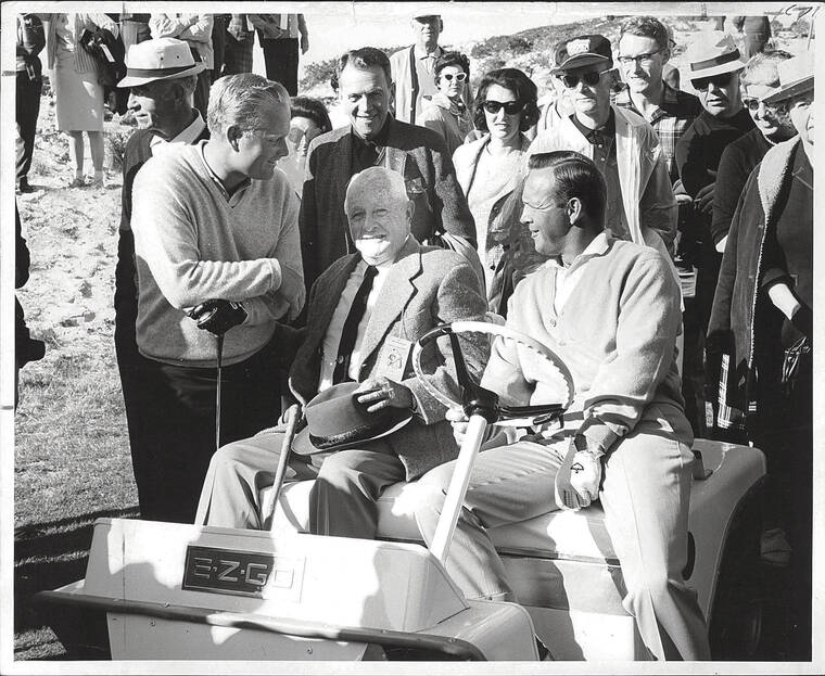 STAR-ADVERTISER 
                                Francis I‘i Brown with golf legends Jack Nicholas, left, and Arnold Palmer, right.