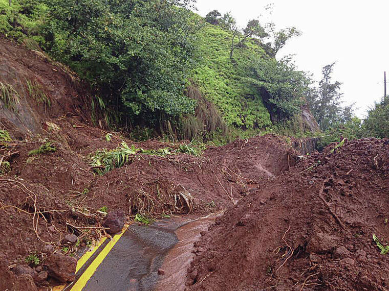 STATE DEPARTMENT OF TRANSPORTATION 
                                Research by UH scientists on supercell thunderstorms — a theory behind Kauai’s April 2018 record-­breaking rainfall — is published in this month’s Monthly Weather Review. Kuhio Highway on Kauai suffered extensive storm damage.