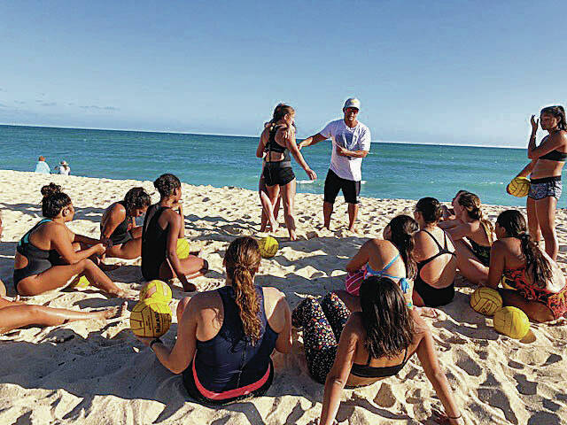 COURTESY PHOTO
                                During the 2017-18 school year, the Campbell High School girls water polo team held dry-land training sessions and open-ocean swim practices at Puuloa Beach Park in Ewa Beach.