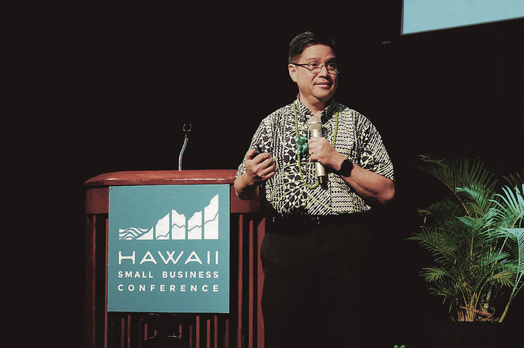 COURTESY PHOTO
                                Pono Shim speaks at a Hawaii Small Business conference.