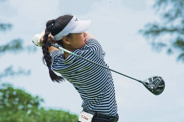 CRAIG T. KOJIMA / MAY 9
                                Claire Choi won the individual title and helped Punahou capture the team crown in 2018 at the Fazio Course at Turtle Bay. She teed off on the 18th.