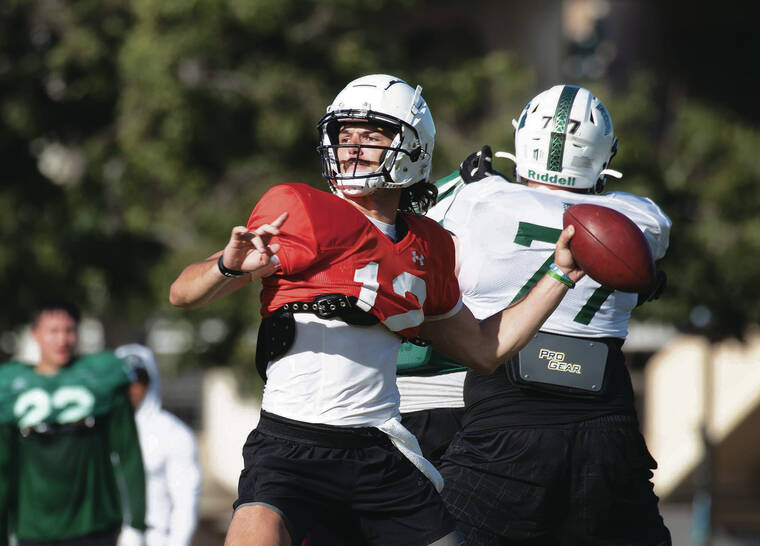CINDY ELLEN RUSSELL / CRUSSELL@STARADVERTISER.COM 
                                Hawaii quarterback Cammon Cooper, a Washington State transfer, threw during practice on Thursday.