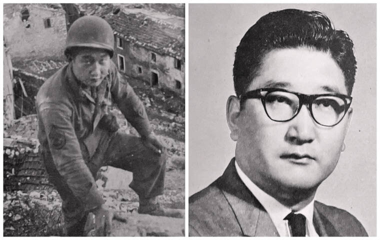 COURTESY MARISA FUJIMOTO/DAVID FUJIMOTO
                                Kenneth Fujimoto, left, during World War II. Kenneth Fujimoto, right, after the war.