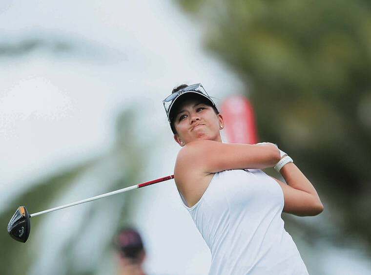JAMM AQUINO / JAQUINO@STARADVERTISER.COM 
                                Brianna Do hit off the 13th tee during Friday’s third round of Lotte Championship at Hoakalei Country Club. Do shot up the leaderboard with a 5-under-par 67 and is three shots back of the lead.