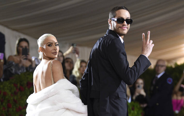 EVAN AGOSTINI/INVISION/ASSOCIATED PRESS
                                Kim Kardashian, left, and Pete Davidson attended The Metropolitan Museum of Art’s Costume Institute benefit gala celebrating the opening of the “In America: An Anthology of Fashion” exhibition, May 2, in New York.