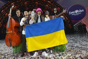 ASSOCIATED PRESS / MAY 14
                                Kalush Orchestra from Ukraine celebrate after winning the Grand Final of the Eurovision Song Contest at Palaolimpico arena, in Turin, Italy.