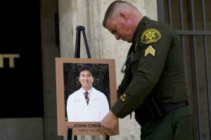 ASSOCIATED PRESS
                                Orange County Sheriff’s Sgt. Scott Steinle displays a photo today of Dr. John Cheng, a 52-year-old man who was killed in Sunday’s shooting at Geneva Presbyterian Church in Laguna Woods, Calif. Cheng was hailed as a hero for charging at the shooter and attempting to disarm him, allowing others to intervene.