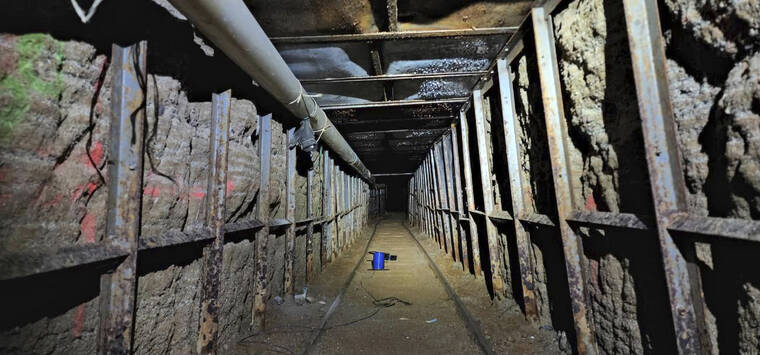 HOMELAND SECURITY INVESTIGATIONS VIA ASSOCIATED PRESS
                                This undated photo shows the inside of a cross border tunnel between Mexico’s Tijuana into the San Diego area. Authorities announced on Monday the discovery of the underground smuggling tunnel on Mexico’s border, running the length of a football field on U.S. soil to a warehouse in an industrial area. The cross-border tunnel from Tijuana to the San Diego area was built in one of the most fortified stretches of the border, illustrating the limitations of former President Donald Trump’s border wall.