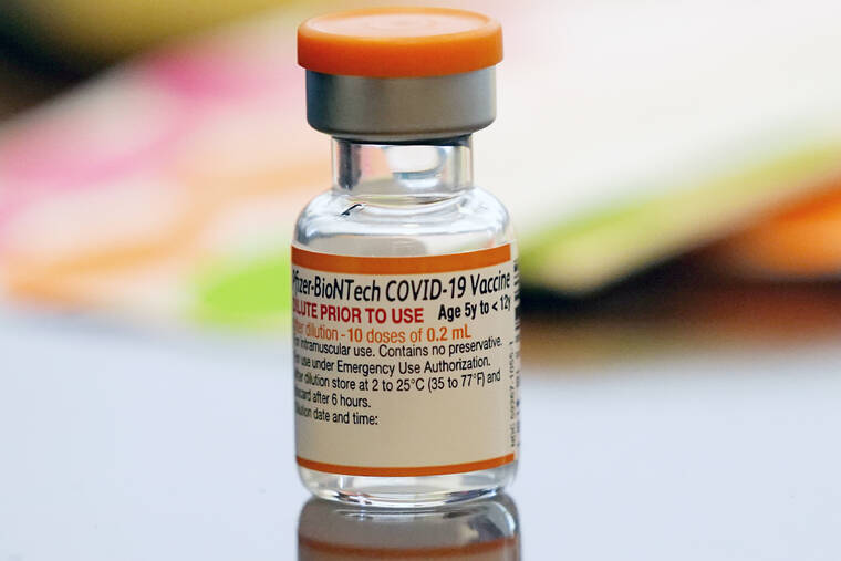 ASSOCIATED PRESS
                                A vial of the Pfizer-BioNTech COVID-19 vaccine for children 5 to 12 years old sat ready for use at a vaccination site in Fort Worth, Texas, Nov. 11. Kids ages 5 to 11 should get a booster dose of Pfizer’s COVID-19 vaccine, advisers to the U.S. government said today.
