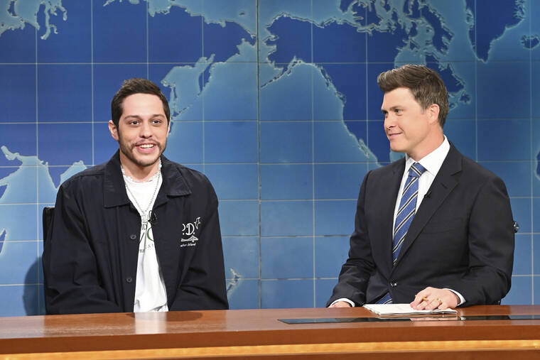 WILL HEATH/NBC VIA AP
                                This image released by NBC shows Pete Davidson, left, and Colin Jost during the “Weekend Update” segment on “Saturday Night Live” in New York.