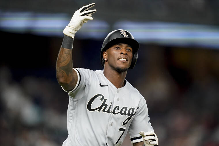 ASSOCIATED PRESS
                                Chicago White Sox’ Tim Anderson reacted towards the crowd while running the bases after hitting a three-run home run off New York Yankees relief pitcher Miguel Castro in the eighth inning of the second baseball game of a doubleheader, Sunday, in New York.