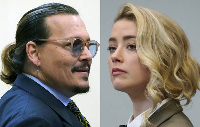 ASSOCIATED PRESS
                                This combination of two separate photos shows actor Johnny Depp, left, and Amber Heard in the courtroom at the Fairfax County Circuit Courthouse in Fairfax, Va., today. Depp sued his ex-wife Amber Heard for libel in Fairfax County Circuit Court after she wrote an op-ed piece in The Washington Post in 2018 referring to herself as a “public figure representing domestic abuse.”
