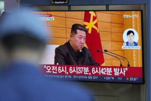 LEE JIN-MAN / AP
                                A TV screen shows a news program reporting about North Korea’s missile launch with a file footage of North Korean leader Kim Jong Un, at a train station in Seoul, South Korea.
