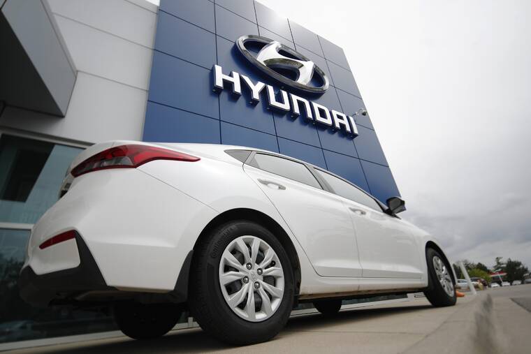 ASSOCIATED PRESS
                                An unsold 2019 Accent sedan sits at a Hyundai dealership in Littleton, Colo. in May 2019. Korean automaker Hyundai is recalling 239,000 cars because the seat belts can explode and injure vehicle occupants.