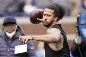 ASSOCIATED PRESS
                                Free-agent quarterback Colin Kaepernick throws during halftime of an NCAA college football intrasquad spring game at Michigan, on April 2, in Ann Arbor, Mich. Kaepernick is getting his first chance to work out for an NFL team since last playing in the league in 2016.
