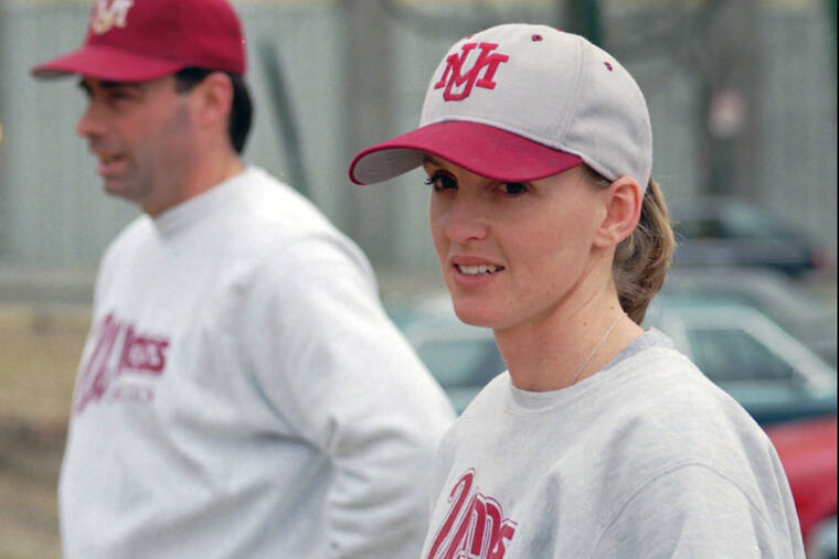 ASSOCIATED PRESS
                                Massachusetts assistant baseball coach Julie Croteau watches the team during practice in Amherst, Mass., in February 1995. At left is coach Mike Stone. Croteau sometimes felt alone along her historic path as a female baseball player.