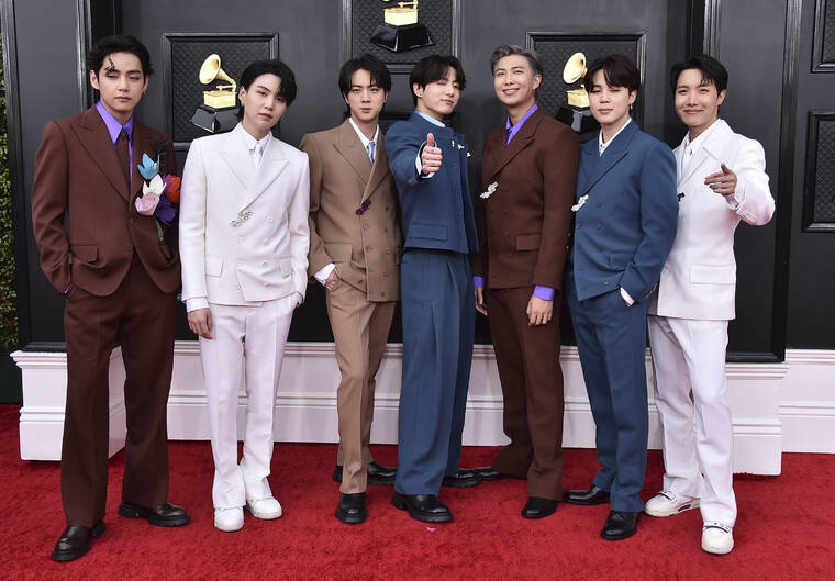 JORDAN STRAUSS/INVISION/AP / APRIL 3
                                Korean group BTS appears at the 64th Annual Grammy Awards in Las Vegas. BTS, the Grammy-nominated South Korean boy band, will join President Joe Biden next week to talk about “Asian inclusion and representation” and to address hate crimes and discrimination against Asians, the White House announced Thursday, May 26.