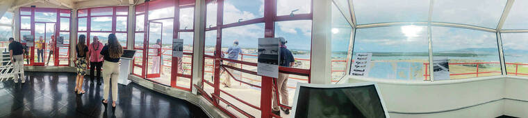 CRAIG T. KOJIMA / CKOJIMA@STARADVERTISER.COM
                                A view from inside the observation deck of the Ford Island Control Tower.