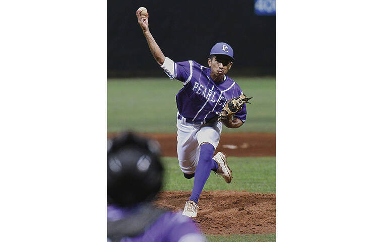 STAR-ADVERTISER
                                Pearl City Chargers pitcher Dacoda Agoto (20).
