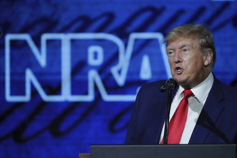 ASSOCIATED PRESS
                                Former President Donald Trump speaks during the Leadership Forum at the National Rifle Association Annual Meeting at the George R. Brown Convention Center in Houston.